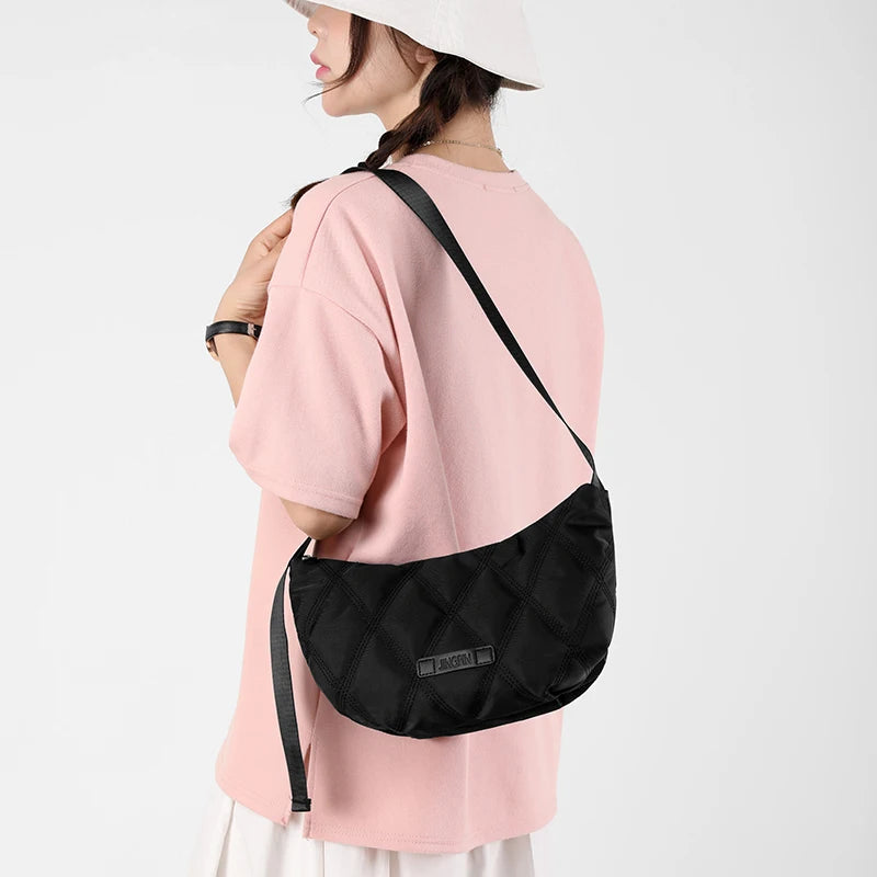 Vintage Women's Nylon Shoulder Chest Crescent Messenger Crossbody Bag