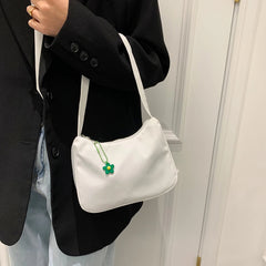 Small Underarm Nylon Shoulder Bag with Flower Pendant