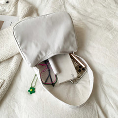 Small Underarm Nylon Shoulder Bag with Flower Pendant