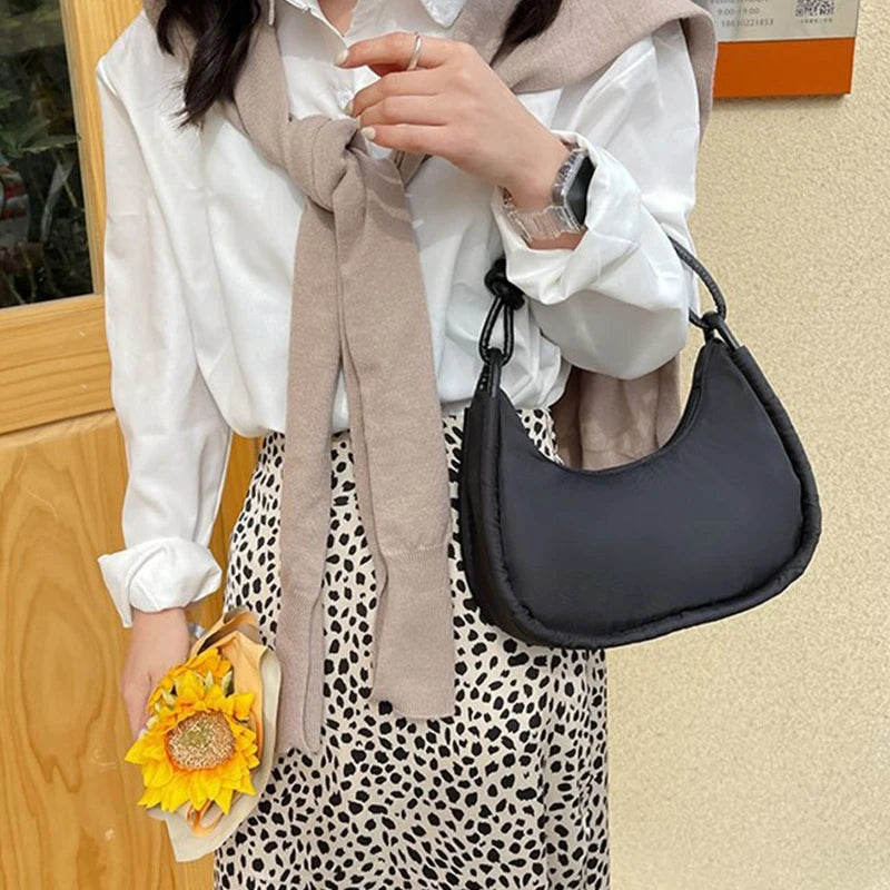 Women Nylon Underarm Bag Small Shoulder Bags Top Handle Purse Clutch