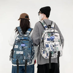 Women Nylon Zipper Graffiti Schoolbag Preppy Style Large Capacity Rucksacks