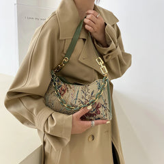 Women Oil Painting Printed Shoulder Bag Leisure Female Street Underarm Bag