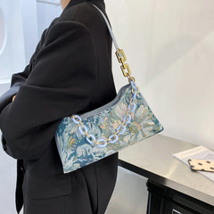 Women Oil Painting Printed Shoulder Bag Leisure Female Street Underarm Bag