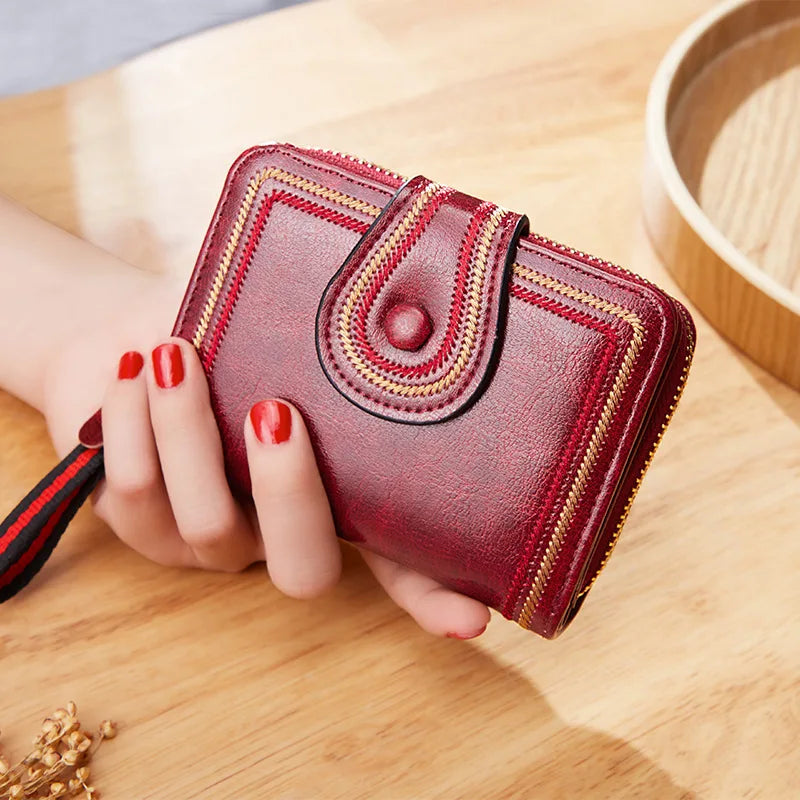 Women Oil Wax Vintage PU Leather Short Wallet Ladies Pocket Purse Clutch Coin ID
