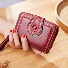 Women Oil Wax Vintage PU Leather Short Wallet Ladies Pocket Purse Clutch Coin ID