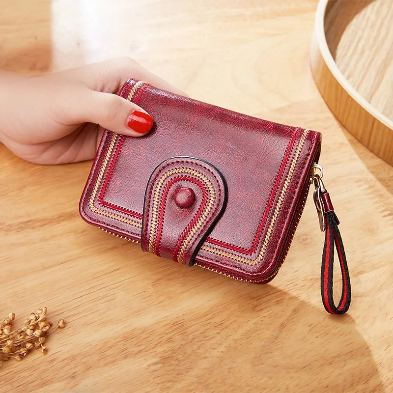 Women Oil Wax Vintage PU Leather Short Wallet Ladies Pocket Purse Clutch Coin ID