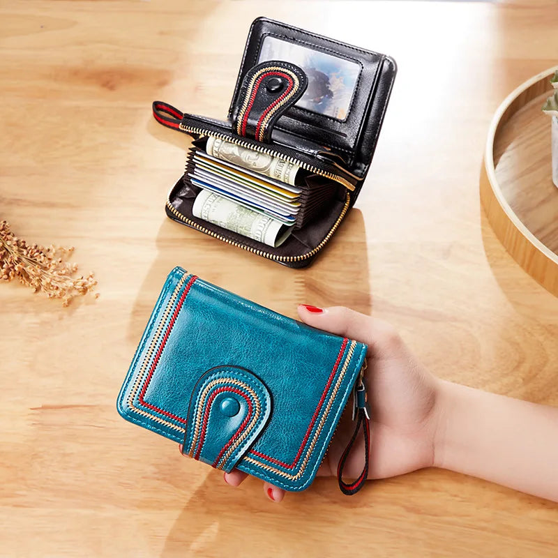 Women Oil Wax Vintage PU Leather Short Wallet Ladies Pocket Purse Clutch Coin ID