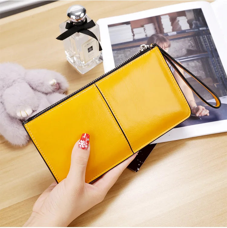 Vintage PU Leather Wallet Women Oil Wax Phone Pocket Purse Clutch