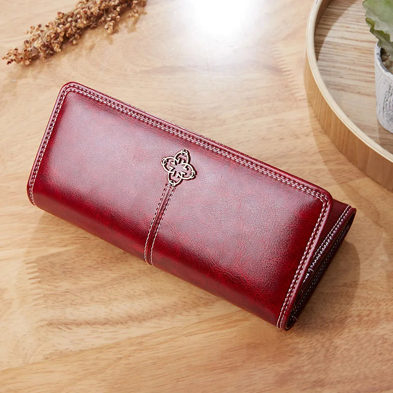 Women Oil Wax Vintage PU Leather Wallet Ladies Phone Pocket Purse Clutch