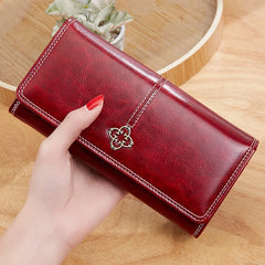 Women Oil Wax Vintage PU Leather Wallet Ladies Phone Pocket Purse Clutch