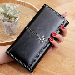 Women Oil Wax Vintage PU Leather Wallet Ladies Phone Pocket Purse Clutch