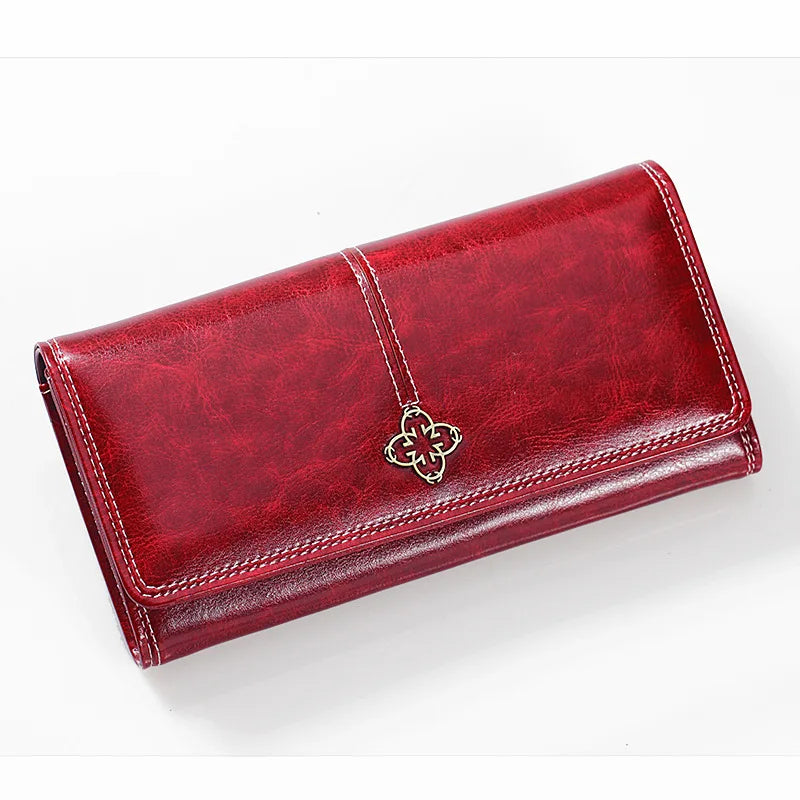 Women Oil Wax Vintage PU Leather Wallet Ladies Phone Pocket Purse Clutch