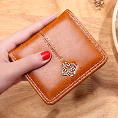 Women Oil Wax Vintage Short Wallet PU Leather Purse Clutch Cardholder Coin Purse