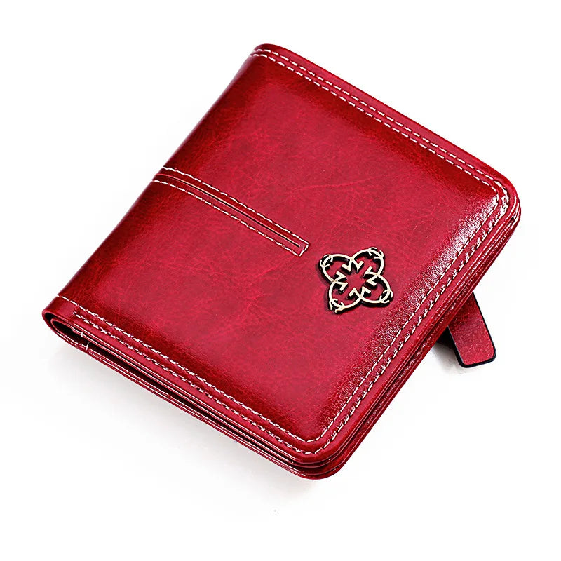 Women Oil Wax Vintage Short Wallet PU Leather Purse Clutch Cardholder Coin Purse