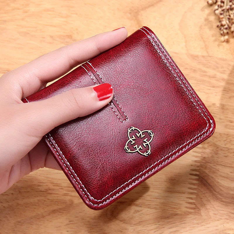 Women Oil Wax Vintage Short Wallet PU Leather Purse Clutch Cardholder Coin Purse