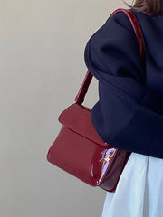 Vintage Wine Red Patent Leather Underarm Bag All-match Messenger Bags