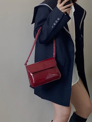 Vintage Wine Red Patent Leather Underarm Bag All-match Messenger Bags