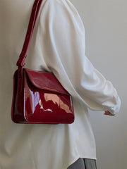 Vintage Wine Red Patent Leather Underarm Bag All-match Messenger Bags