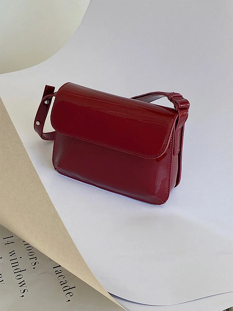 Vintage Wine Red Patent Leather Underarm Bag All-match Messenger Bags