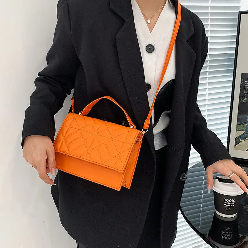 Orange Leather Shoulder Bag for Women - Small Crossbody Messenger