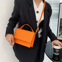 Orange Leather Shoulder Bag for Women - Small Crossbody Messenger
