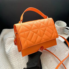 Orange Leather Shoulder Bag for Women - Small Crossbody Messenger