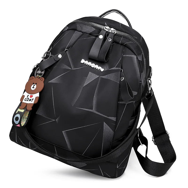 Women Oxford Backpack Anti-theft Travel Bag with Pendant