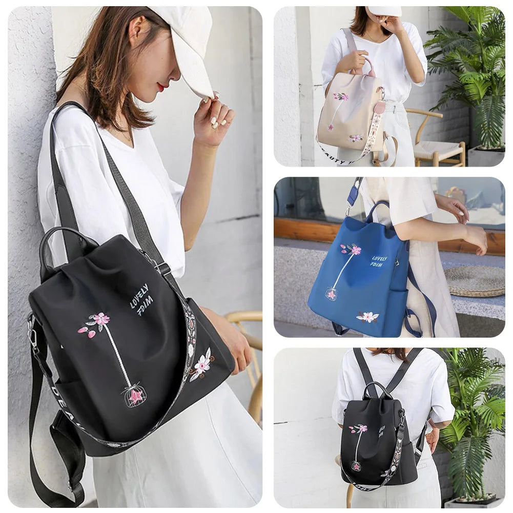 Women Oxford Flower Embroidery Print School Shoulder Bag