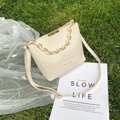 Women PU Tote Chain Crossbody Bag Ladies PU Leather Solid