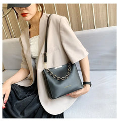Women PU Tote Chain Crossbody Bag Ladies PU Leather Solid