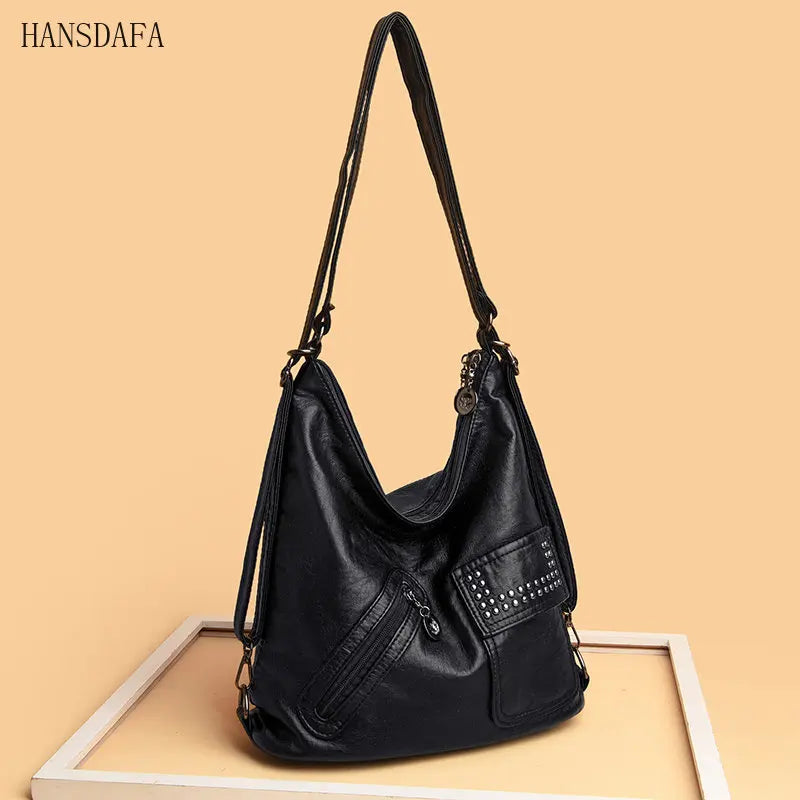 Women PU Leather 3 In 1 Backpack Large Capacity Shoulder Crossbody Bags
