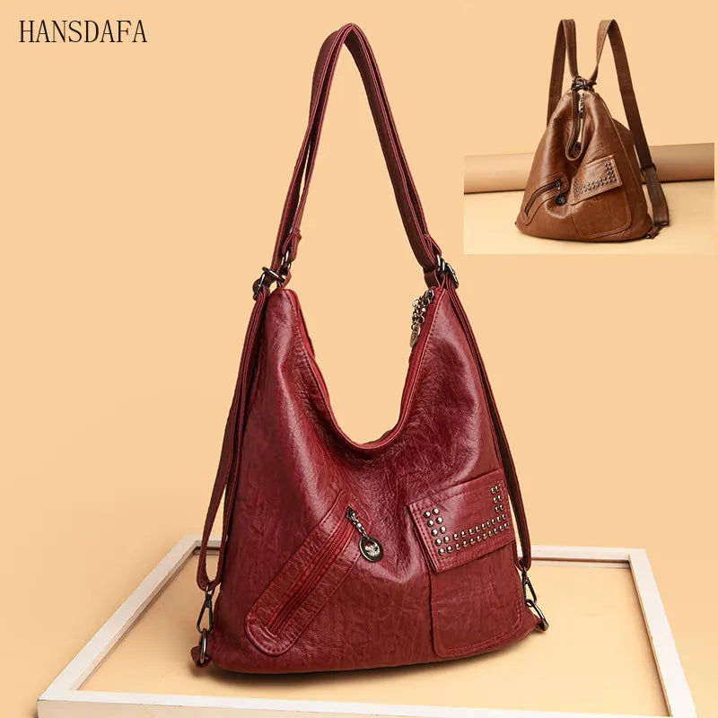 Women PU Leather 3 In 1 Backpack Large Capacity Shoulder Crossbody Bags