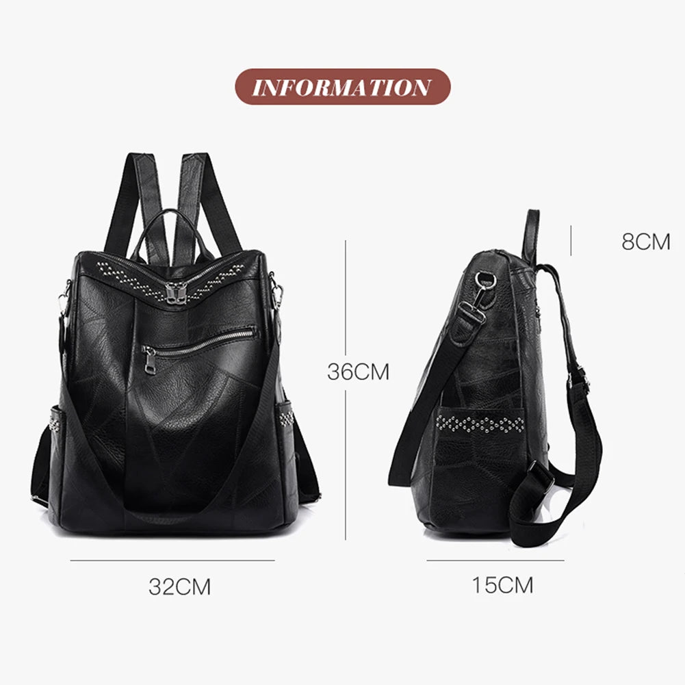 Women PU Leather Backpack Girls School Bag Large Capacity Handbags