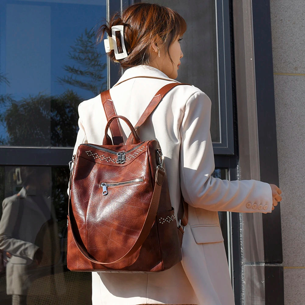 Women PU Leather Backpack Girls School Bag Large Capacity Handbags