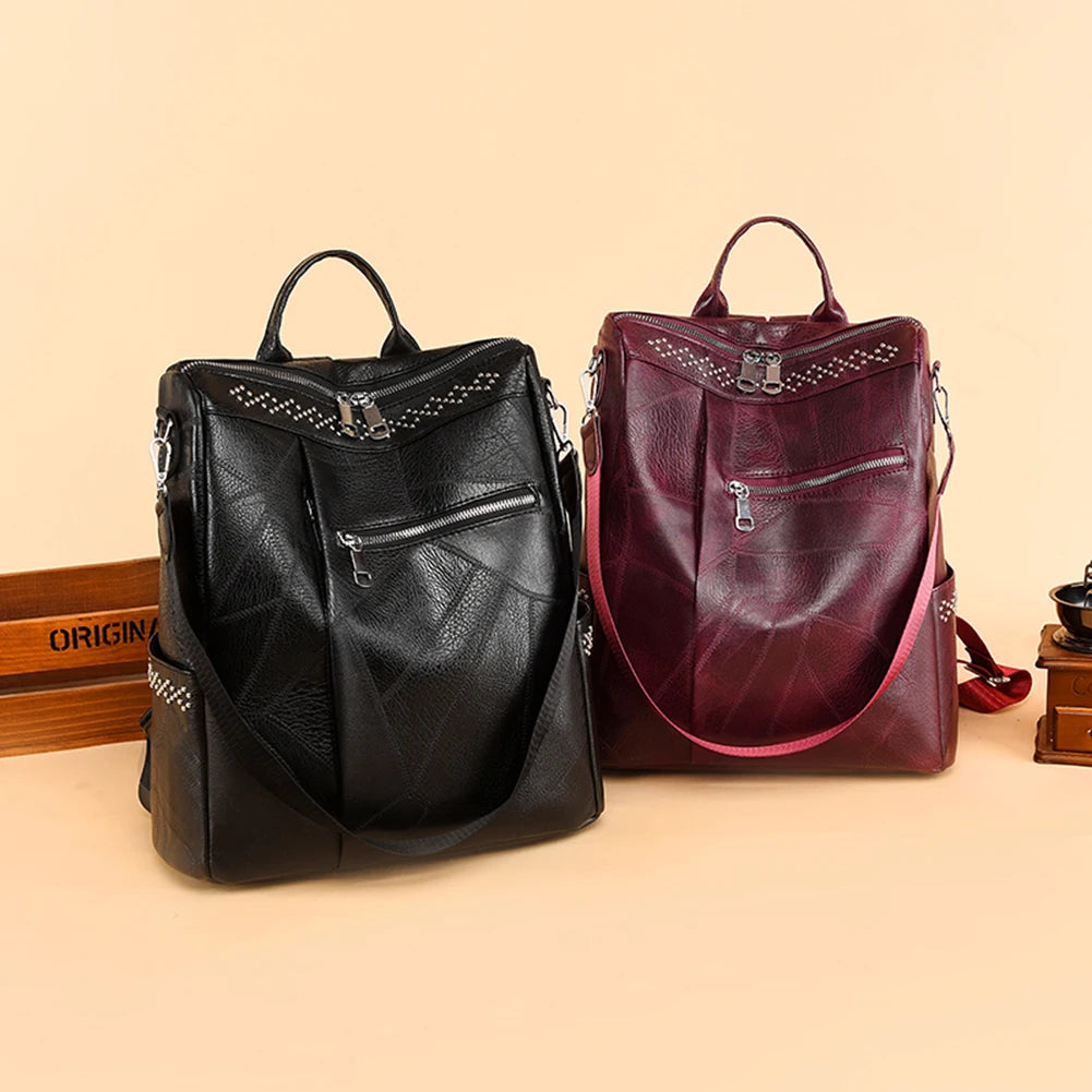 Women PU Leather Backpack Girls School Bag Large Capacity Handbags