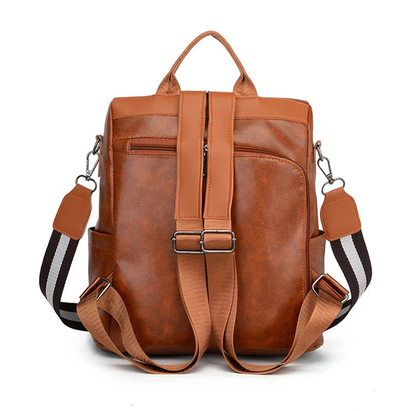 Women PU Leather Backpack with Adjustable Shoulder Anti Theft Pocket