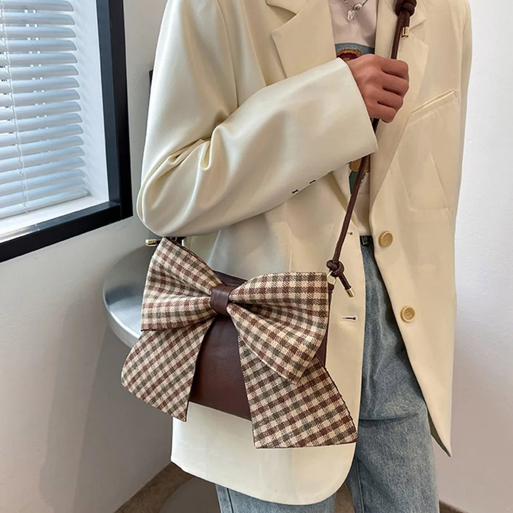 Women PU Leather Bow Shoulder Bag Zipper Crossbody Casual Clutch Bags