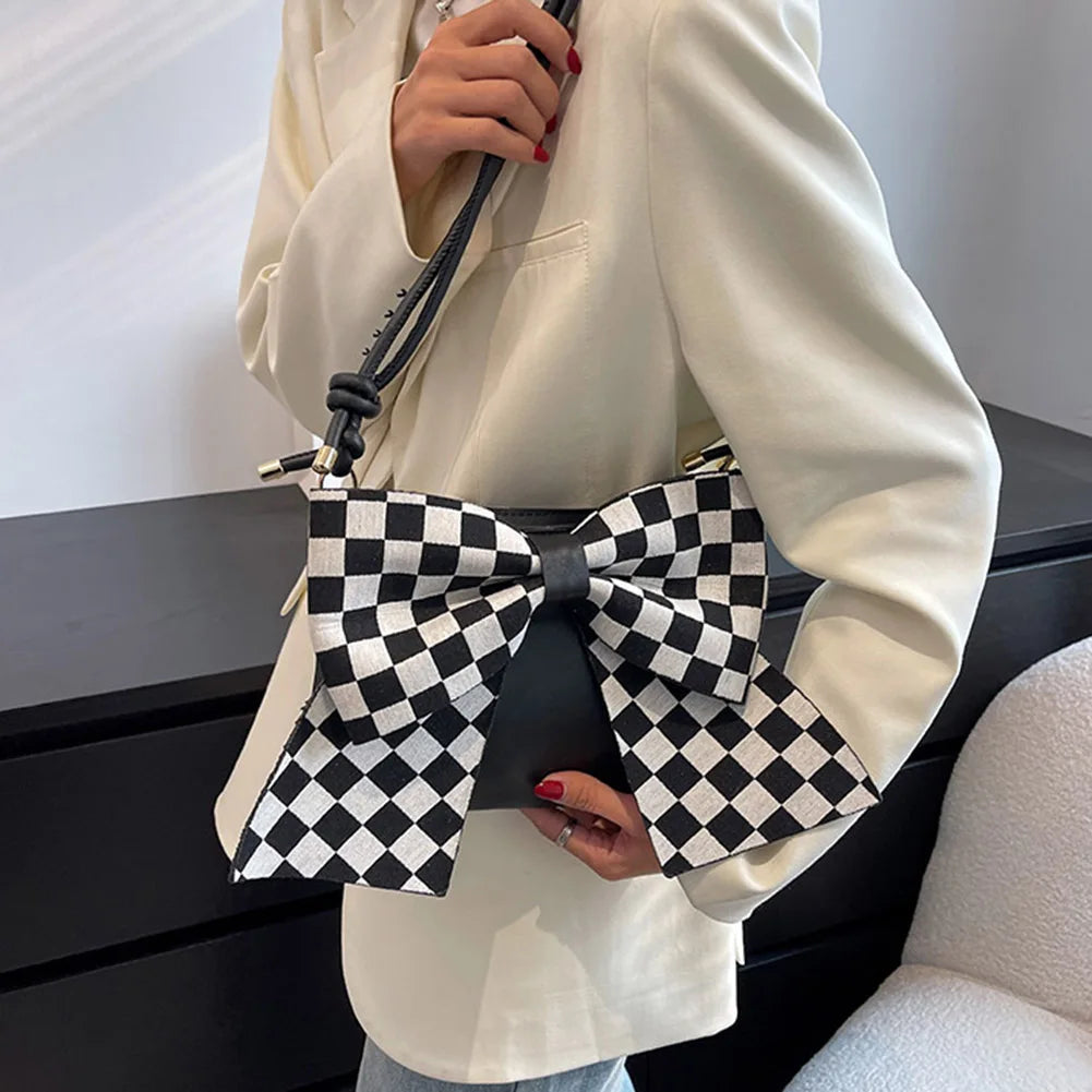 Women PU Leather Bow Shoulder Bag Zipper Crossbody Casual Clutch Bags