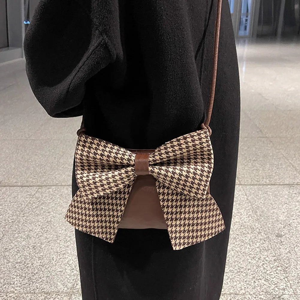 Women PU Leather Bow Shoulder Bag Zipper Crossbody Casual Clutch Bags