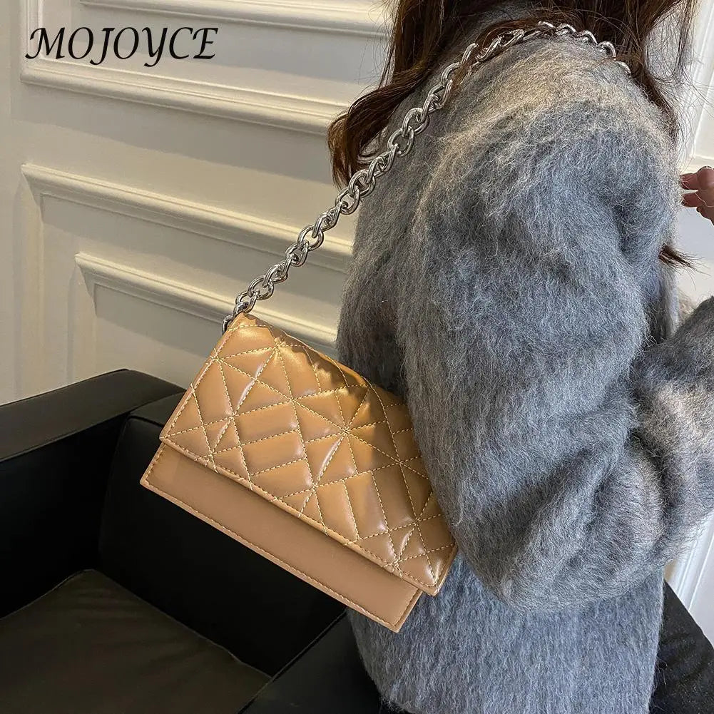 Women PU Leather Chain Flap Shoulder Bag Quilted Handbag Armpit Bag