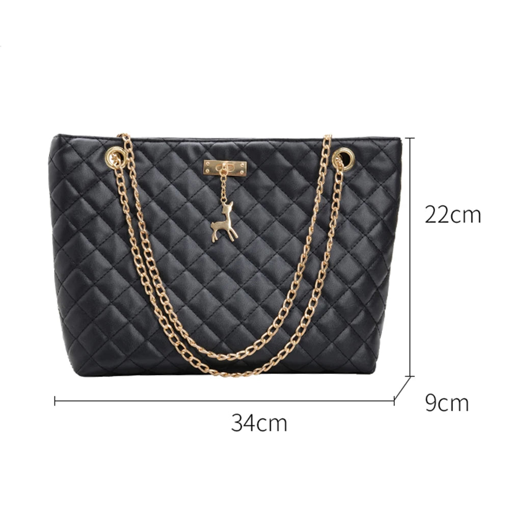 Women PU Leather Chain Handbag Large Top-handle Tote Shoulder Bags