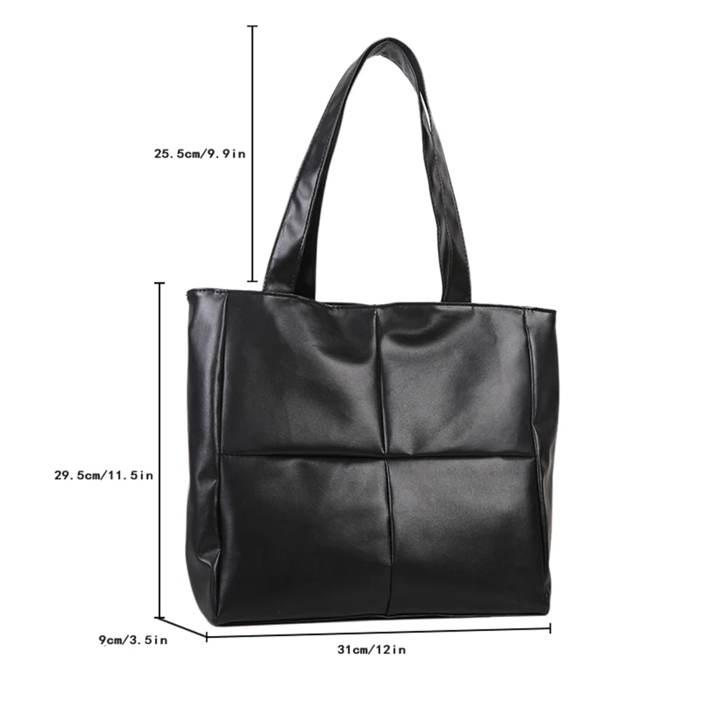 Women PU Leather Handbag Lady Lattice Top-handle Bag Large Capacity Clutch Bags
