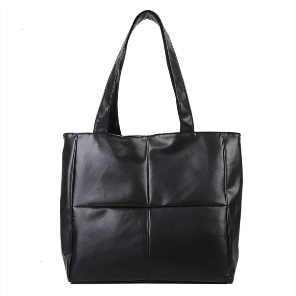 Women PU Leather Handbag Lattice Top-handle Totes Shoulder Purse