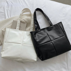 Women PU Leather Handbag Lattice Top-handle Totes Shoulder Purse