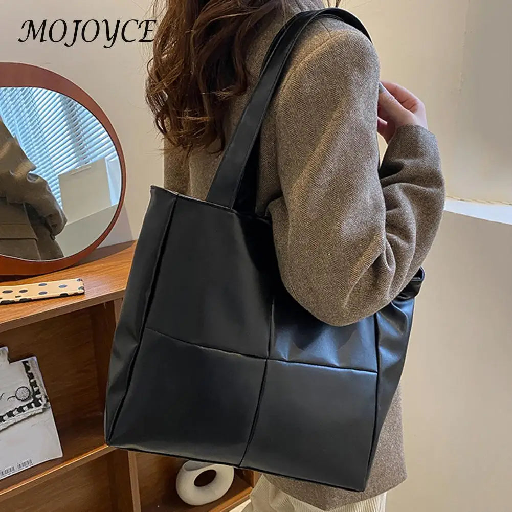 Women PU Leather Handbag Lattice Top-handle Totes Shoulder Purse