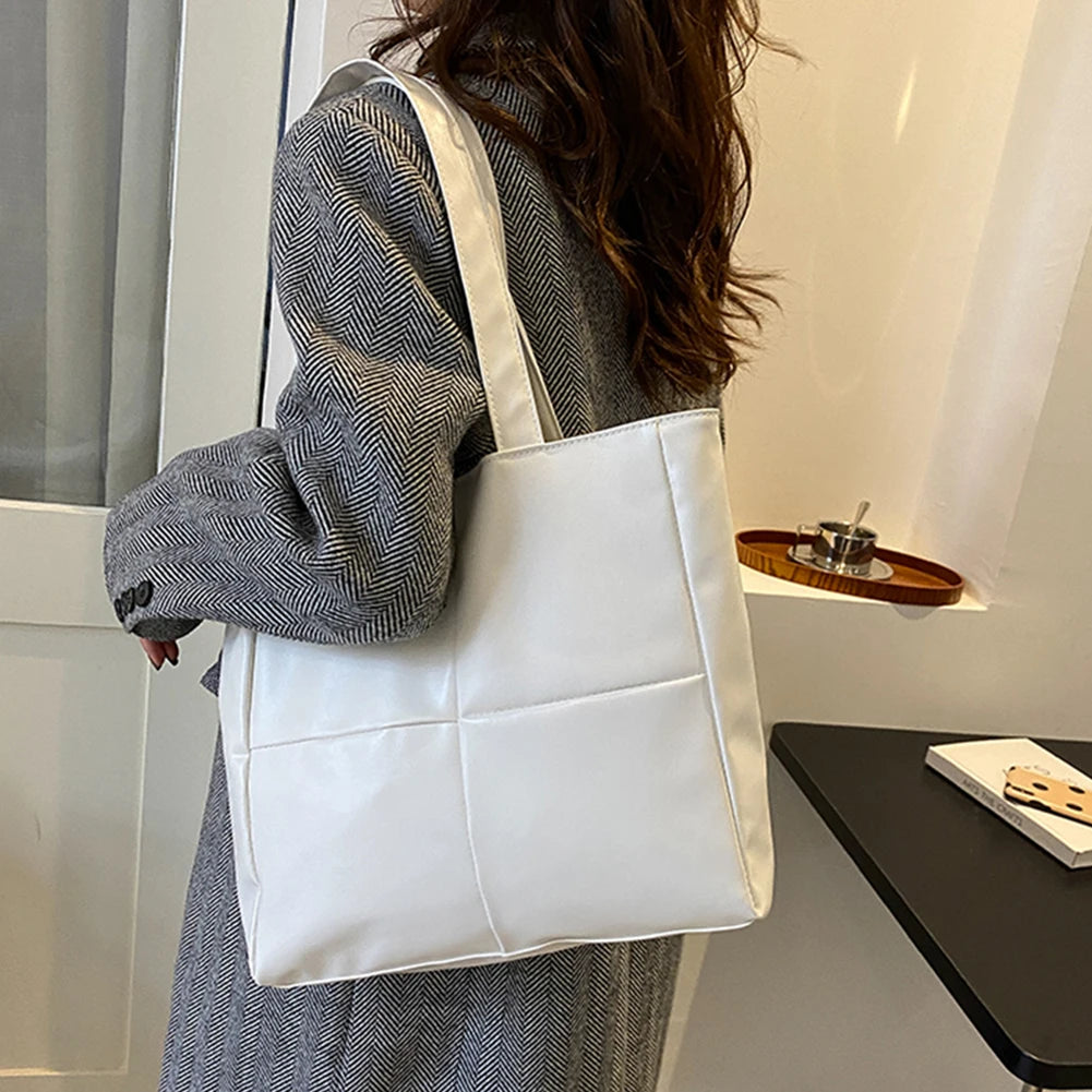 Women PU Leather Handbag Lattice Top-handle Totes Shoulder Purse