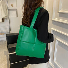 Women PU Leather Handbag Lattice Top-handle Totes Shoulder Purse