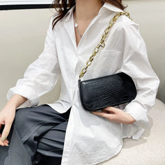 Women Crocodile Pattern Underarm Bag Chain Shoulder Business Clutch Bags