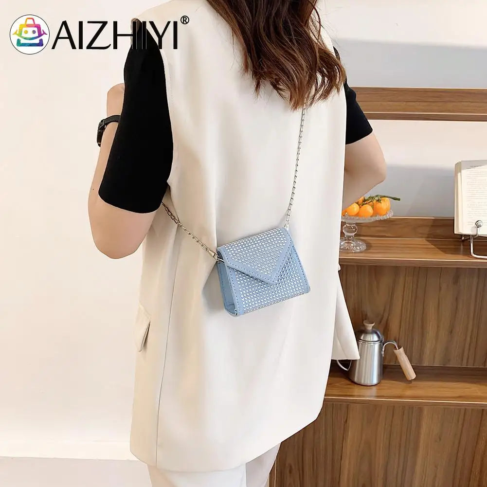 Women PU Leather Crossbody Bag Glitter Chain Shoulder Bag
