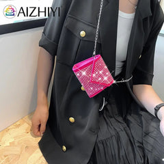 Women PU Leather Crossbody Bag Glitter Chain Shoulder Bag